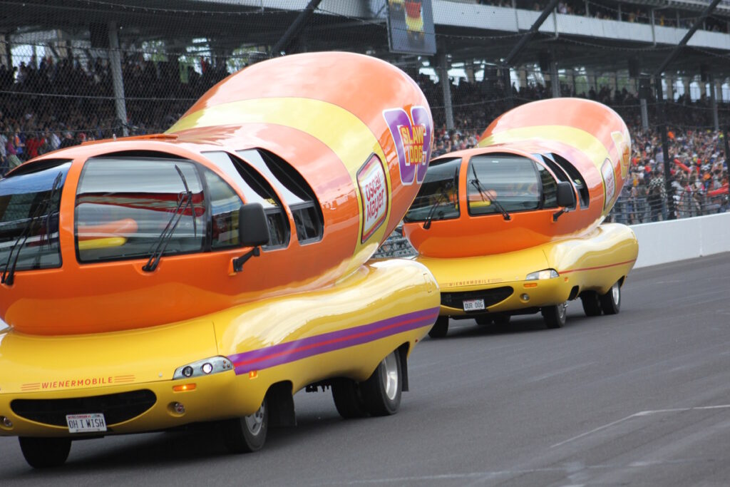 Slaw Dog” wins by slipping past “Chi Dog” at the finish line to relish winning the first Wienie 500.